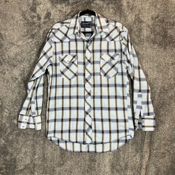 Wrangler Pearlsnap Shirt Mens 15.5 33 X-Long Tails Regular Western Lightweight - Picture 1 of 6
